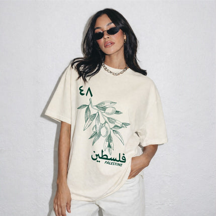 Palestine T-Shirt: Arabic Olive Branch Design, 1948 Heritage Cotton Tee