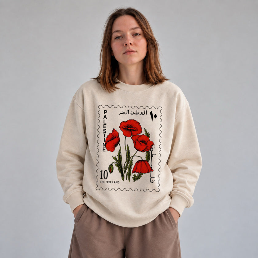 Palestine Sweatshirt Palestinian Poppy Flower Crewneck