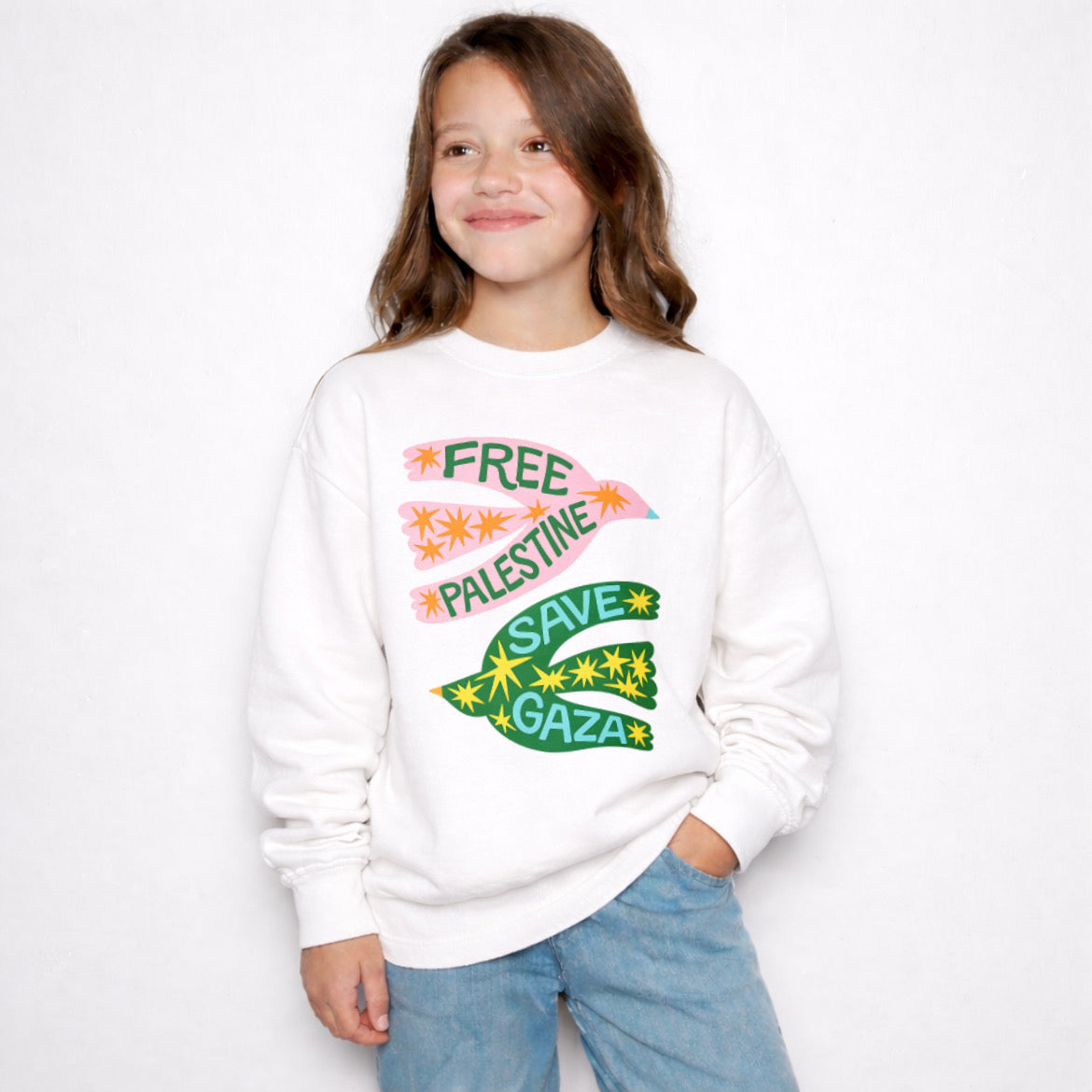 Free Palestine Save Gaza Youth Sweatshirt Kids Graphic Pullover Peace Statement Cozy Gift Wear