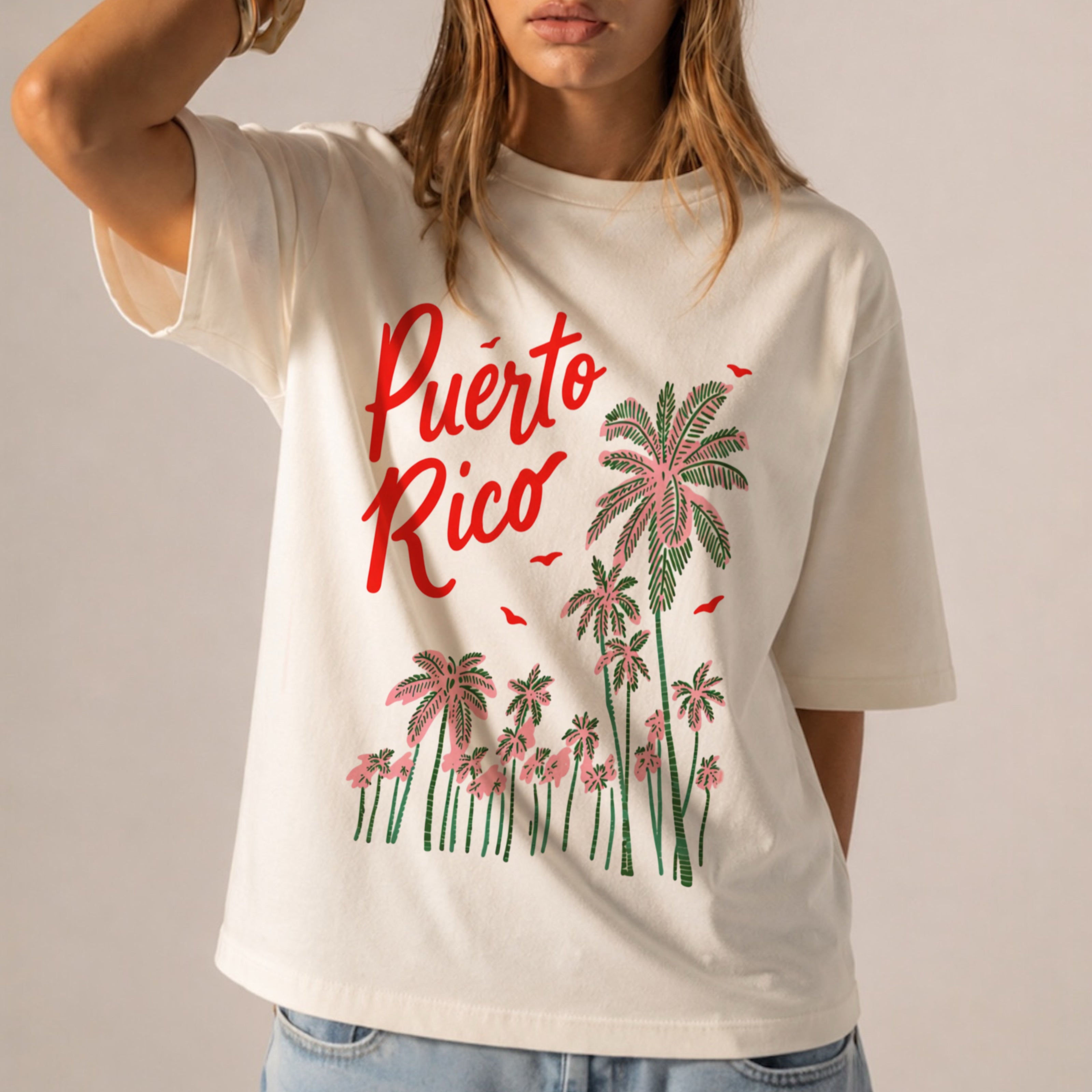 T-shirt Porto Rico, motif palmier tropical, unisexe, pour les vacances, île