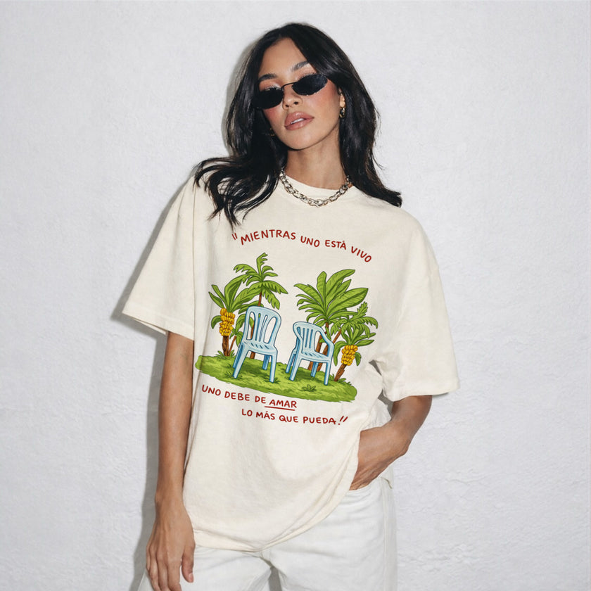 Spanish Quote T Shirt Mientras Uno Está Vivo Latin Love Message Tropical Art Shirt