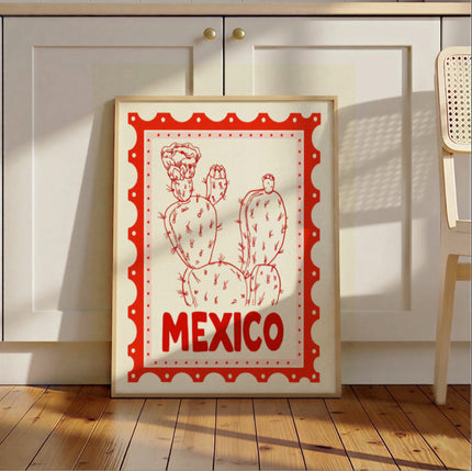 Vintage Mexico Cactus Poster, Mexican Travel Print, Desert Wall Art Decor Gift