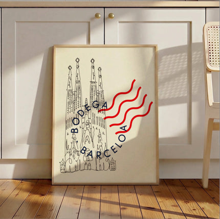 Barcelona Spain Poster Sagrada Familia Wall Art Vintage Travel Print Home Decor
