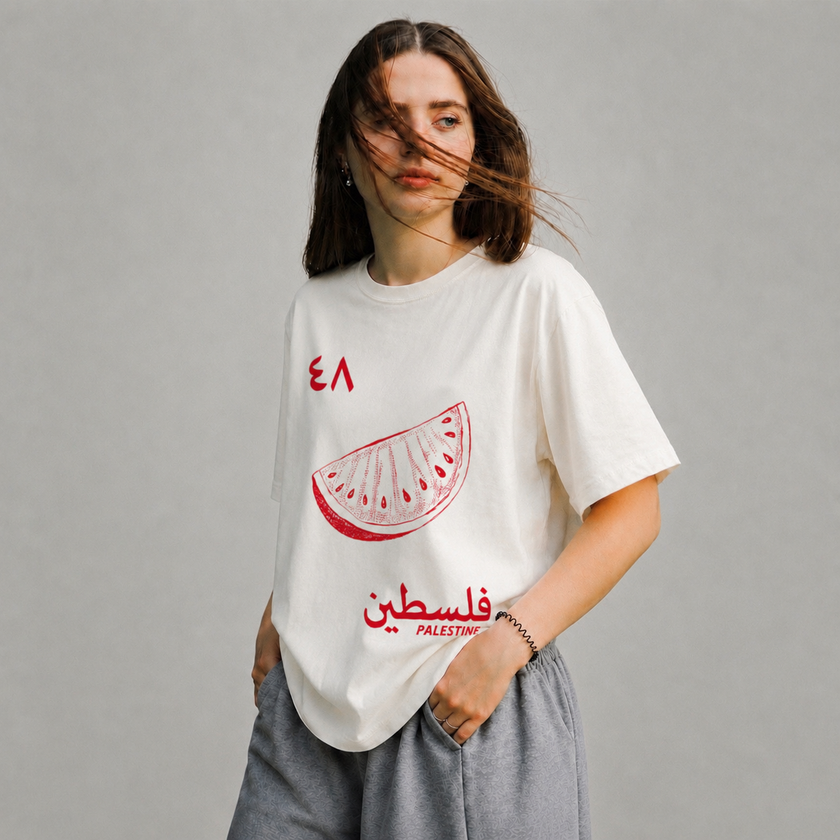 تي شيرت فلسطين 1948 بتصميم رسومي عربي، تي شيرت بطيخ لفلسطين حرة