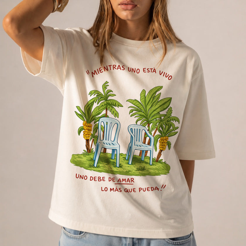 Spanish Quote T Shirt Mientras Uno Está Vivo Latin Love Message Tropical Art Shirt