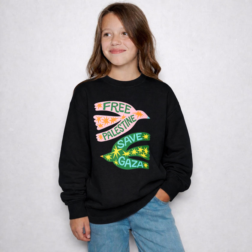 Free Palestine Save Gaza Youth Sweatshirt Kids Graphic Pullover Peace Statement Cozy Gift Wear