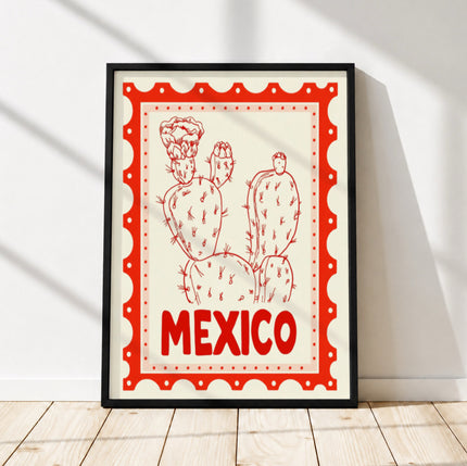 Vintage Mexico Cactus Poster, Mexican Travel Print, Desert Wall Art Decor Gift