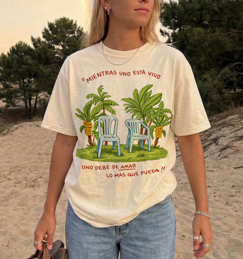 Spanish Quote T Shirt Mientras Uno Está Vivo Latin Love Message Tropical Art Shirt