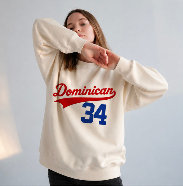 Dominican Sweatshirt Vintage Dominican Custom Number  Crewneck Neutral Streetwear Pullover Cozy Travel Gift Unisex