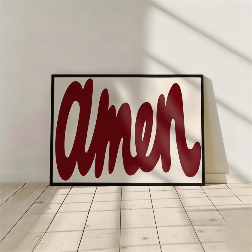 Décoration murale Amen | Affiche chrétienne encadrée minimaliste | Décoration de foi moderne | Impression de verset religieux pour la maison